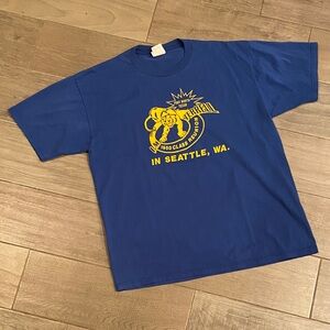 1950 Class Reunion Terrell High School TX Blue Graphic T-Shirt with Yellow Print